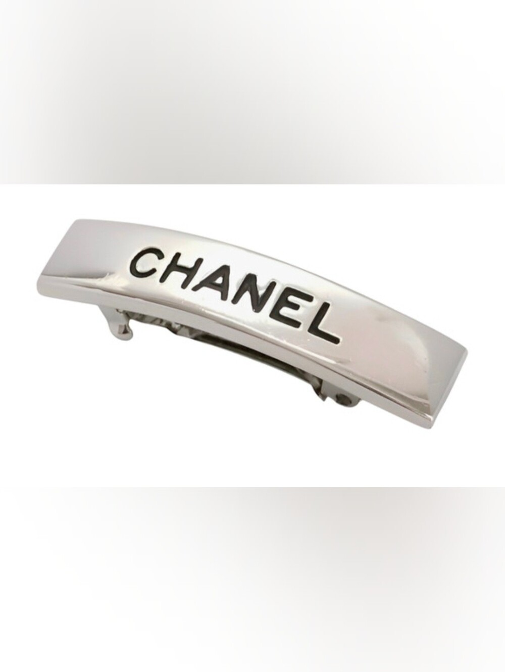 CHANEL SOLID STERLING SILVER Logo Barette - Picture 4 of 4